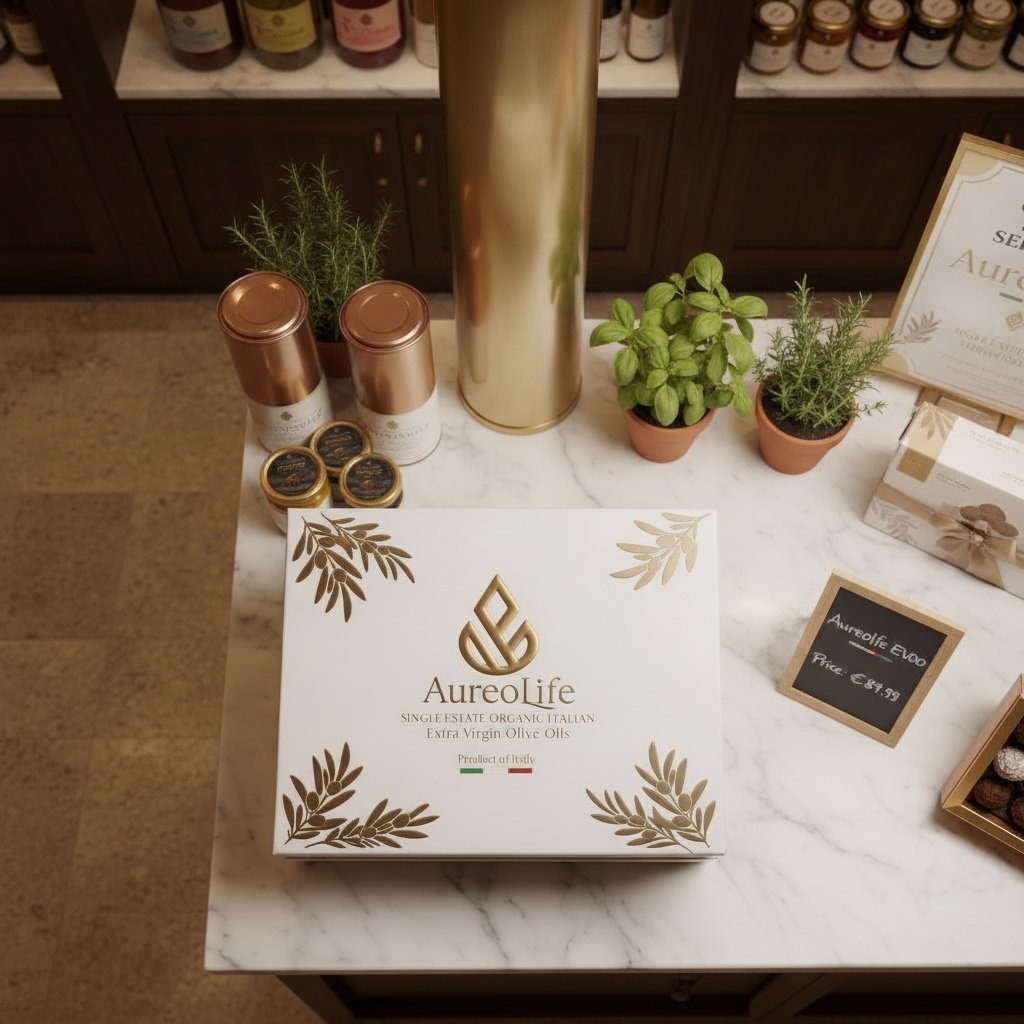AureoLife gift box presented in a gourmet setting