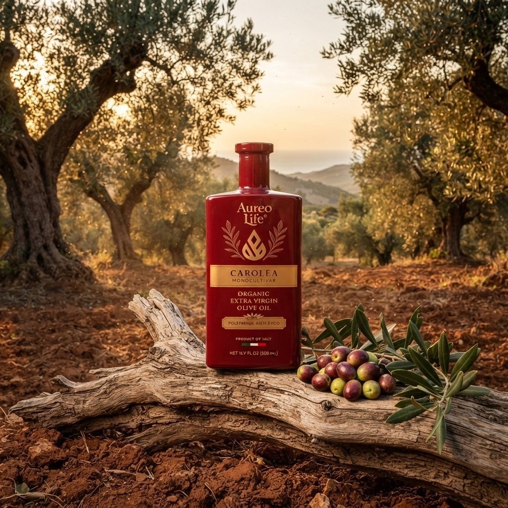 AureoLife Carolea olive oil in a Calabrian grove
