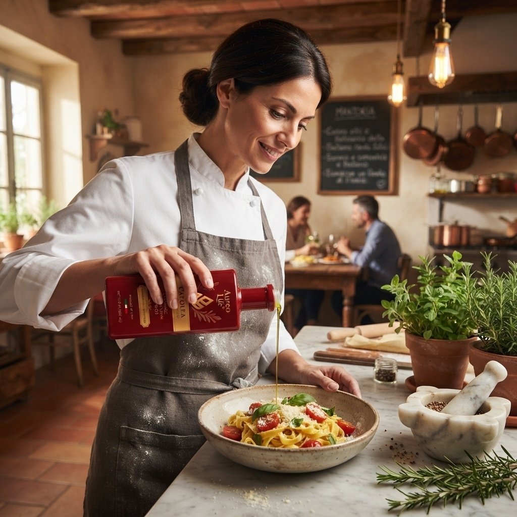 Chef plating a Mediterranean salad with AureoLife