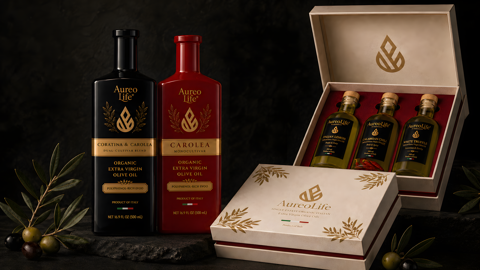 AureoLife bottles and presentation boxes for retail partners